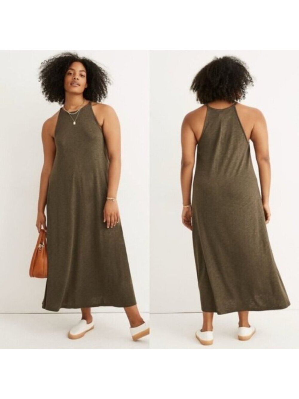 Madewell Knit Cami Midi Dress Olive Green